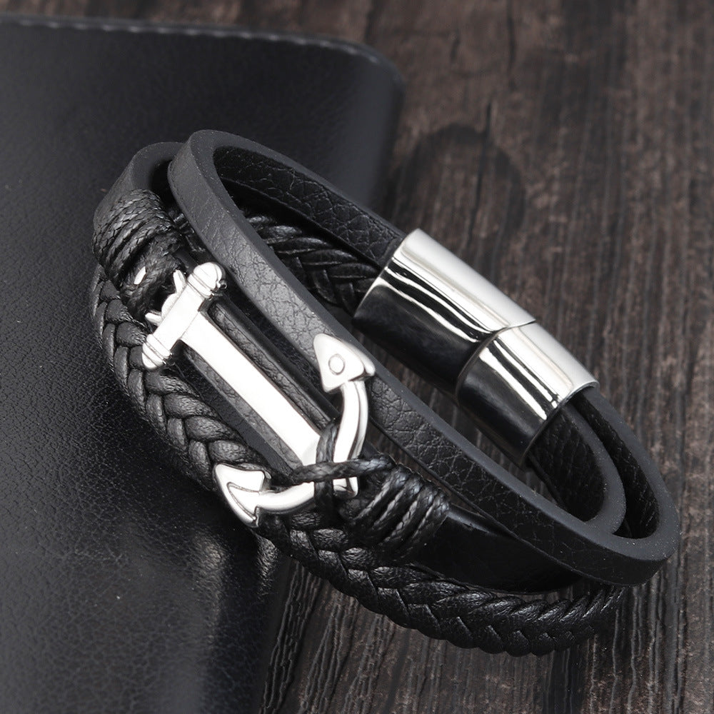 Bracelet Ancre Marine - Cuir & Acier