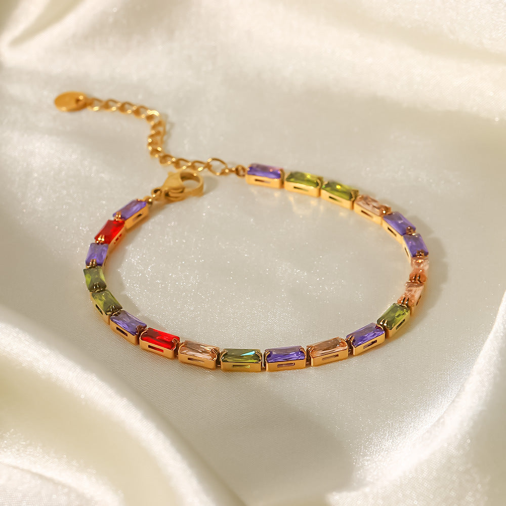 Bracelet pour femme en acier inoxydable avec zircons carrés