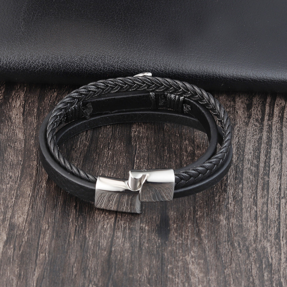 Bracelet Ancre Marine - Cuir & Acier