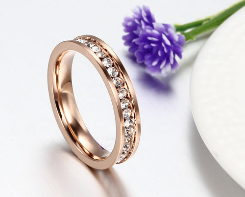 Bague pour femme en acier inoxydable plaqué or rose avec diamants