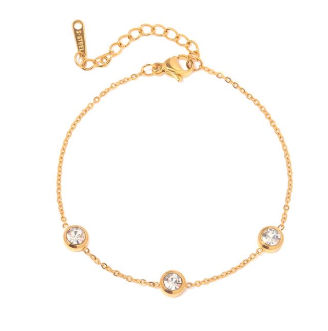 Bracelet en acier inoxydable plaqué or 18 carats avec zircons ronds