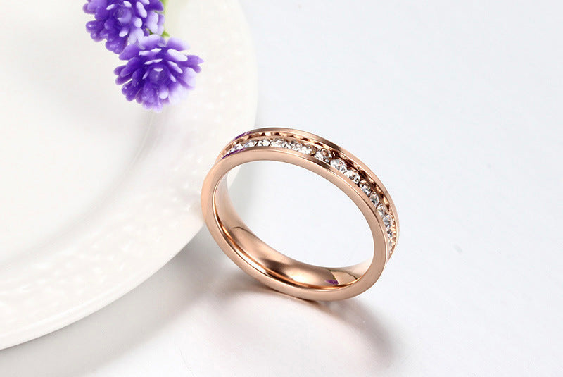 Bague pour femme en acier inoxydable plaqué or rose avec diamants