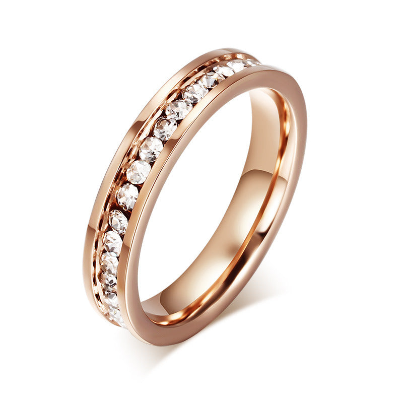 Bague pour femme en acier inoxydable plaqué or rose avec diamants