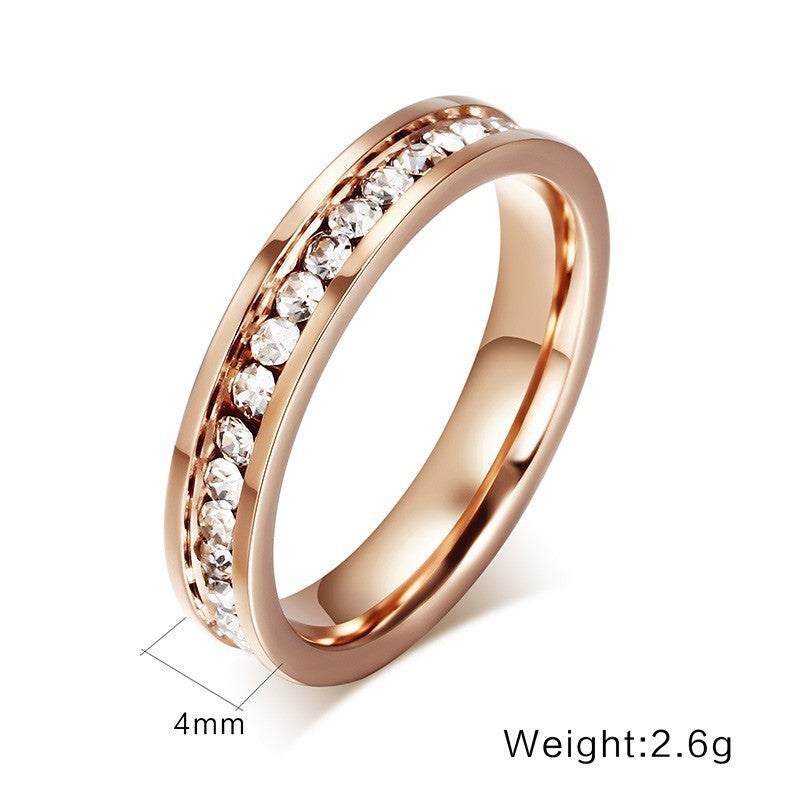 Bague pour femme en acier inoxydable plaqué or rose avec diamants