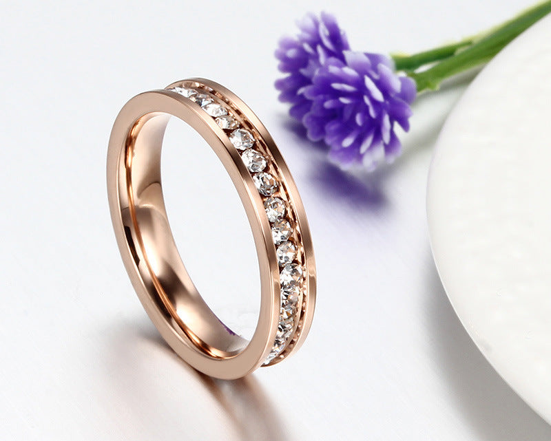 Bague pour femme en acier inoxydable plaqué or rose avec diamants