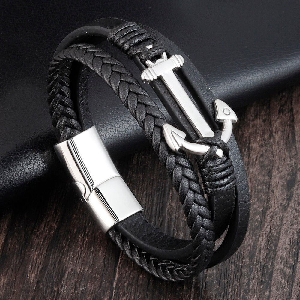 Bracelet Ancre Marine - Cuir & Acier