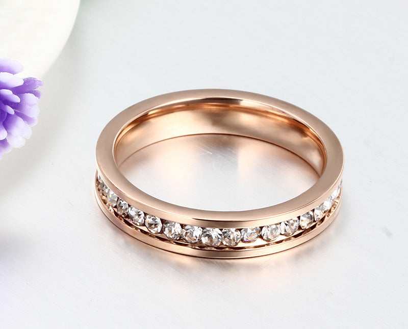 Bague pour femme en acier inoxydable plaqué or rose avec diamants