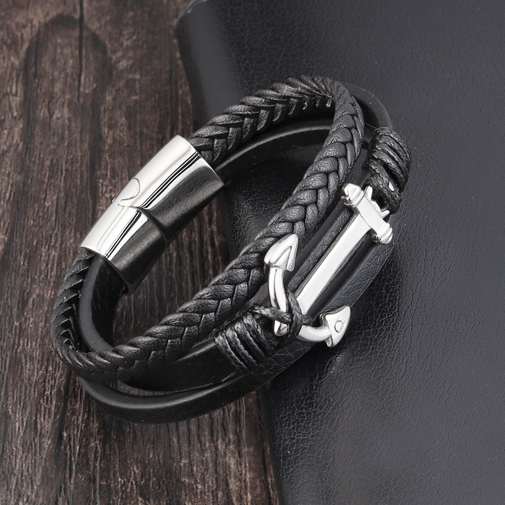 Bracelet Ancre Marine - Cuir & Acier