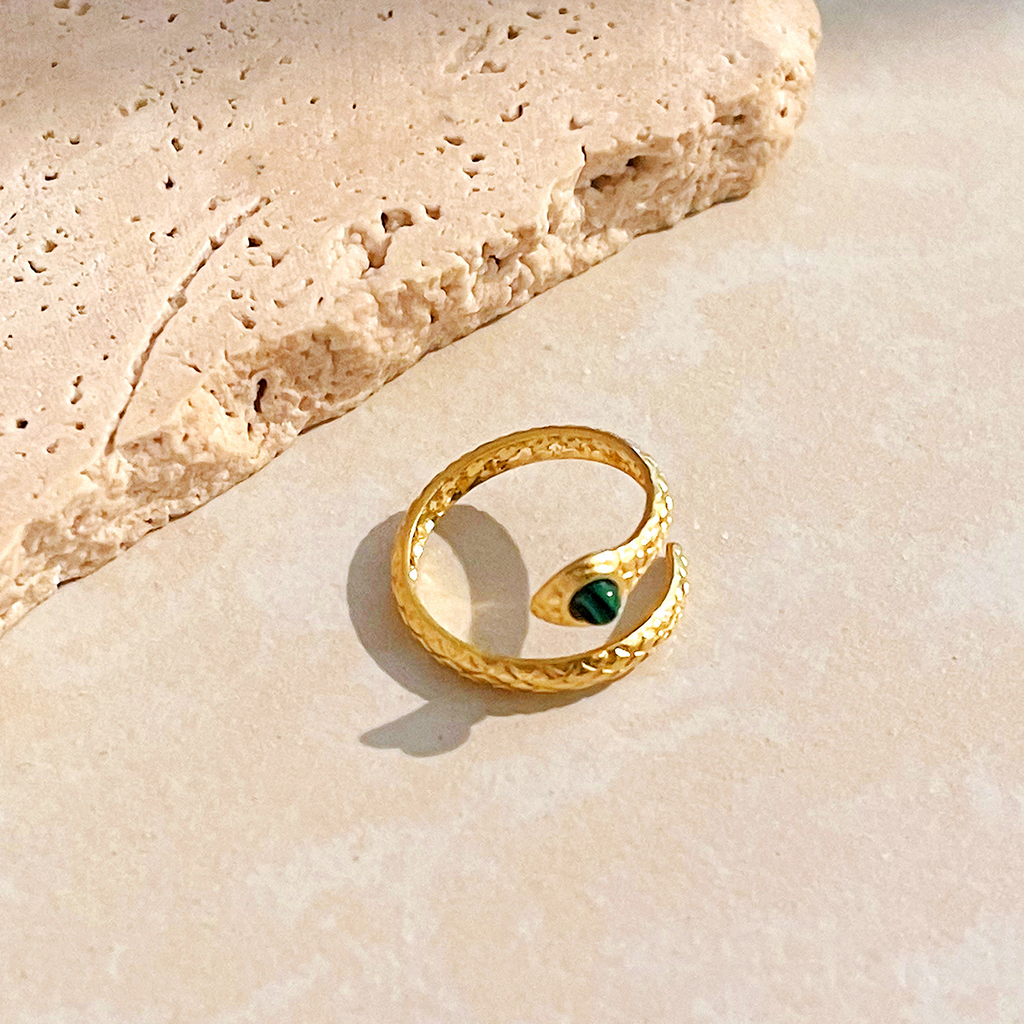 Bague serpent en acier inoxydable plaquée or