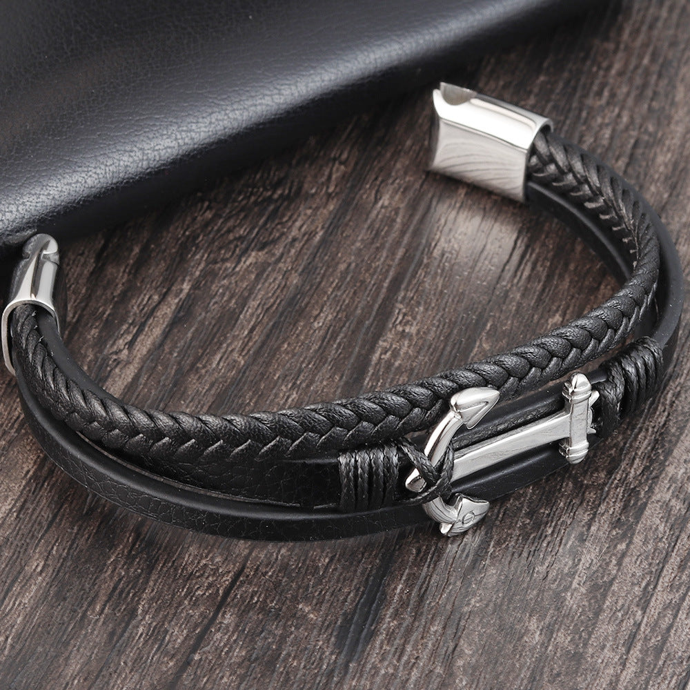 Bracelet Ancre Marine - Cuir & Acier
