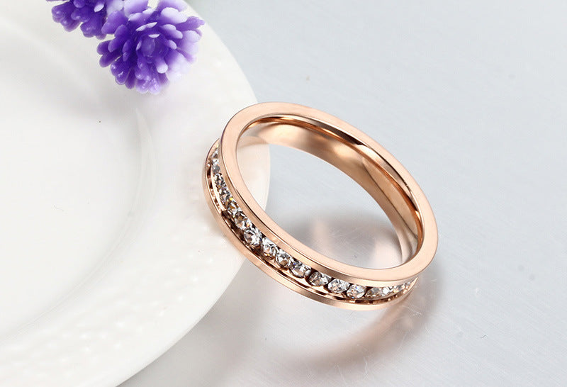 Bague pour femme en acier inoxydable plaqué or rose avec diamants