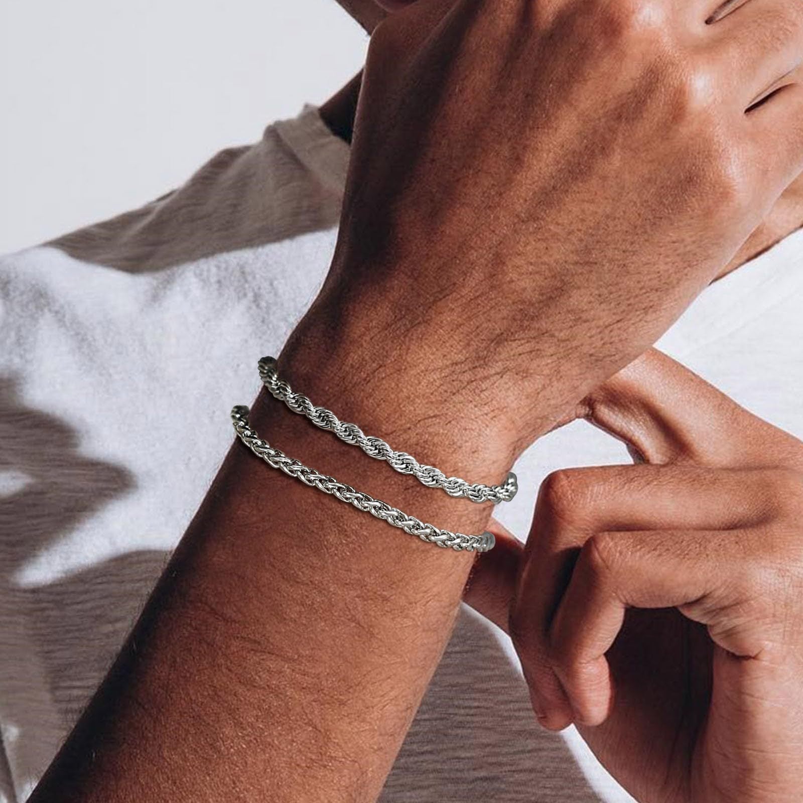 Bracelets torsadés style cubain en acier inoxydable pour homme