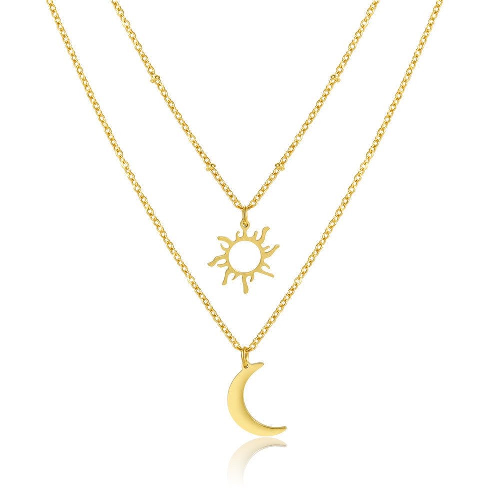 Collier multi-couches Soleil & Lune en acier inoxydable pour femme