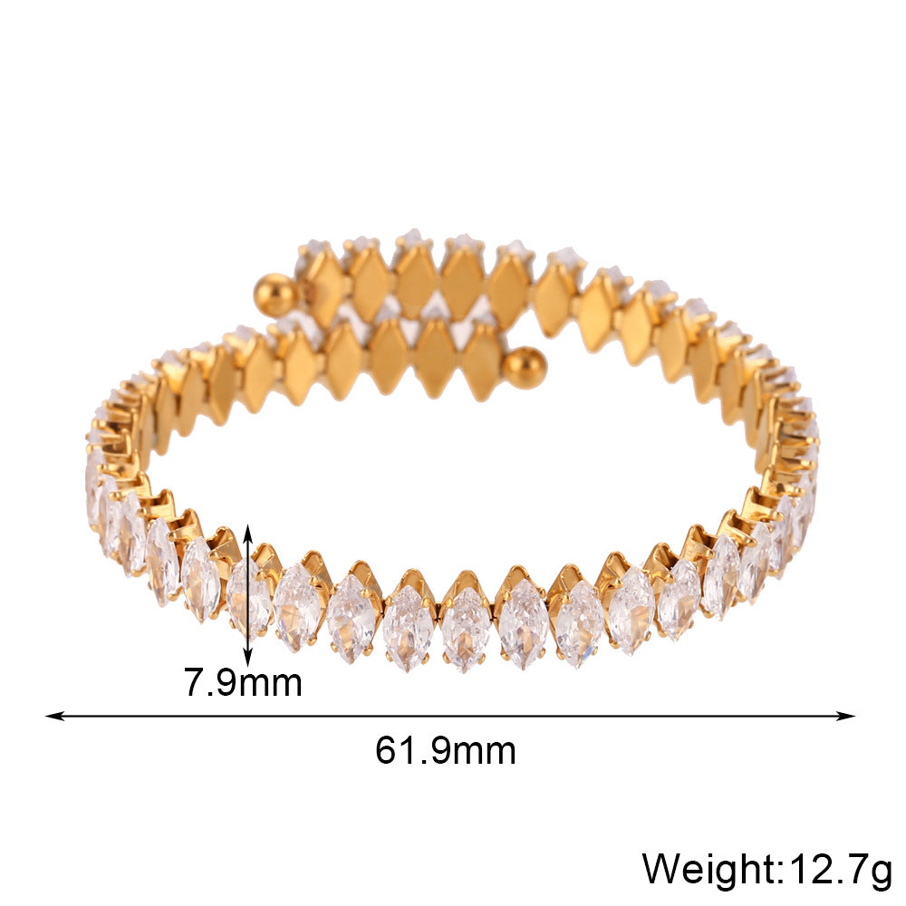 Bracelet pour femme en acier inoxydable plaqué or avec diamants