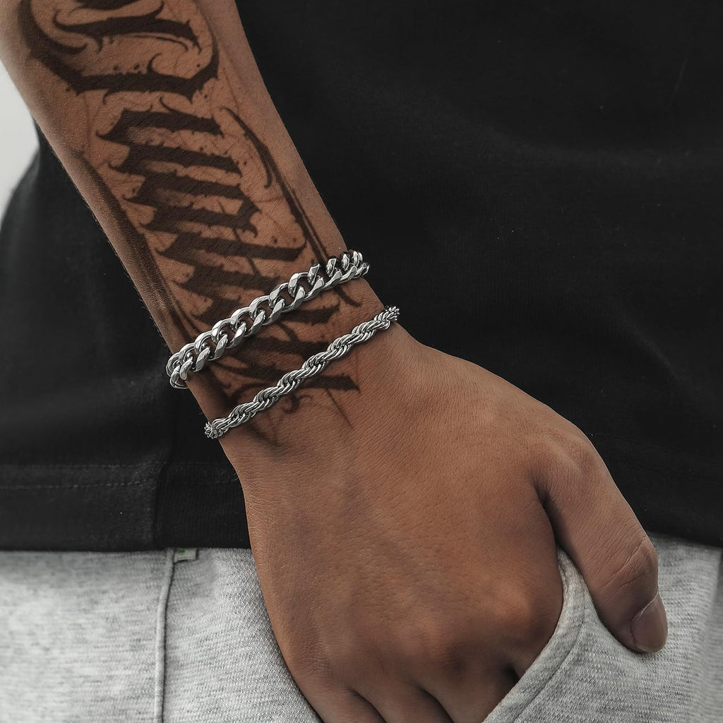 Bracelets torsadés style cubain en acier inoxydable pour homme