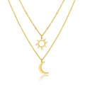 Collier multi-couches Soleil & Lune en acier inoxydable pour femme