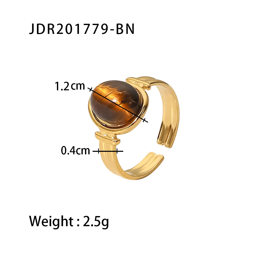 Bague Rétro Ambre - Acier Inoxydable
