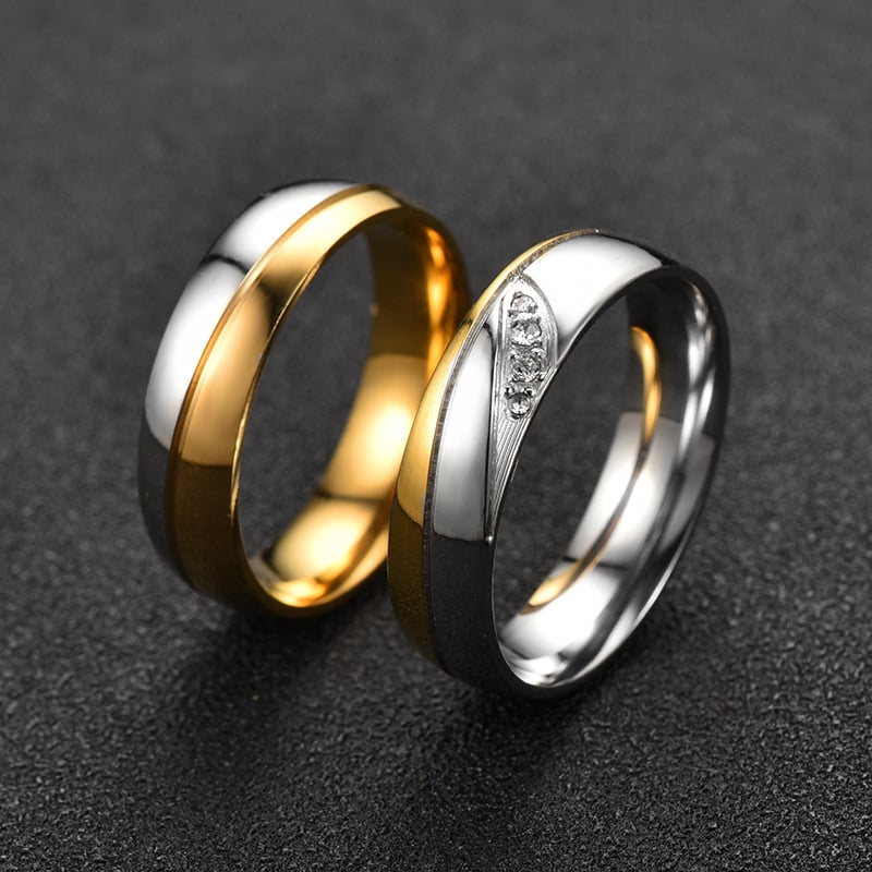 Ensemble de bagues de couple en acier inoxydable serties de diamants
