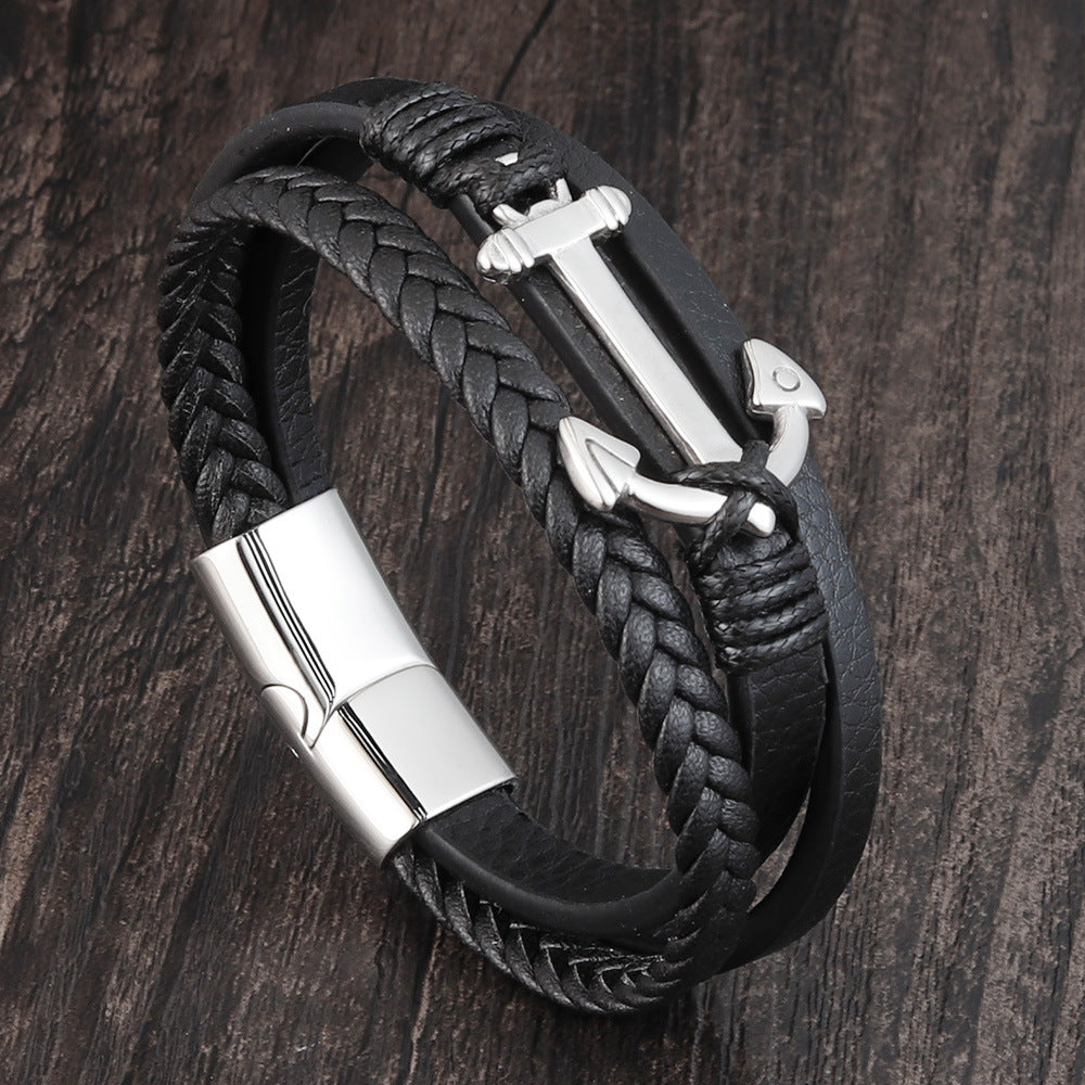 Bracelet Ancre Marine - Cuir & Acier