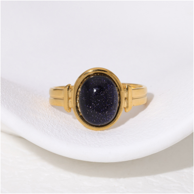 Bague Rétro Ambre - Acier Inoxydable