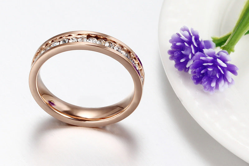 Bague pour femme en acier inoxydable plaqué or rose avec diamants